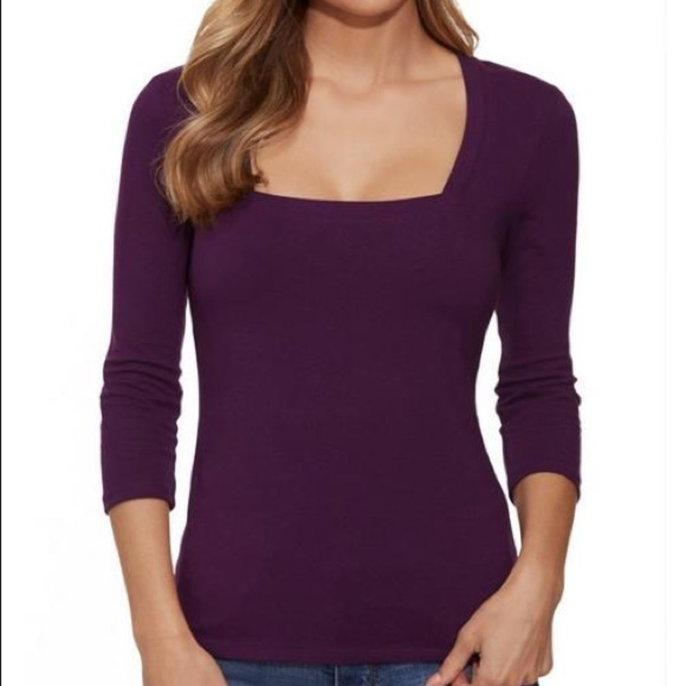 Metalicus Australia Purple Red Maroon Square Neck Sheer 3/4 Sleeve O/S Small